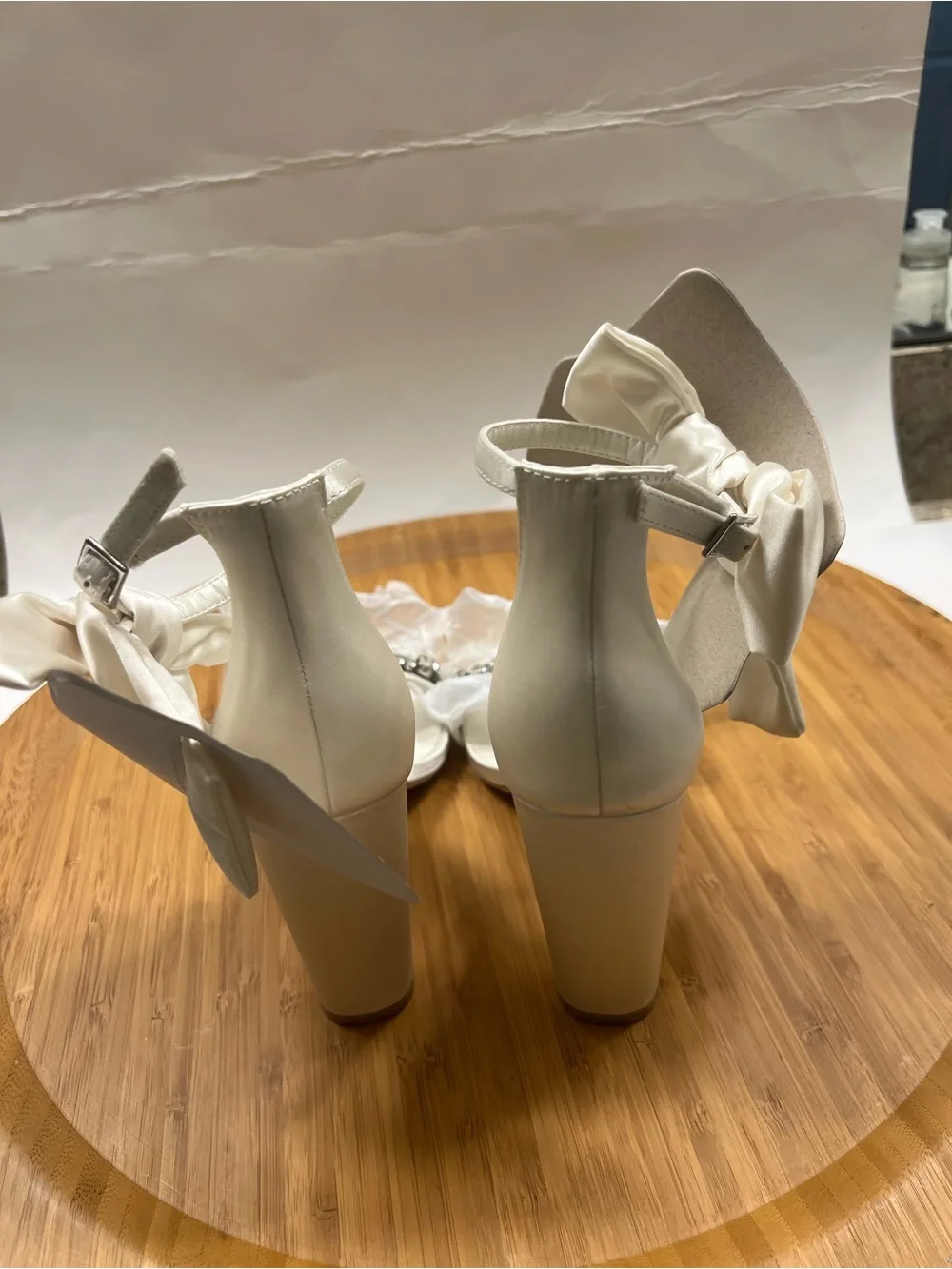 Oleg Cassini Melania Silk Embellished Ankle-Strap Heels with Bow Size 6
